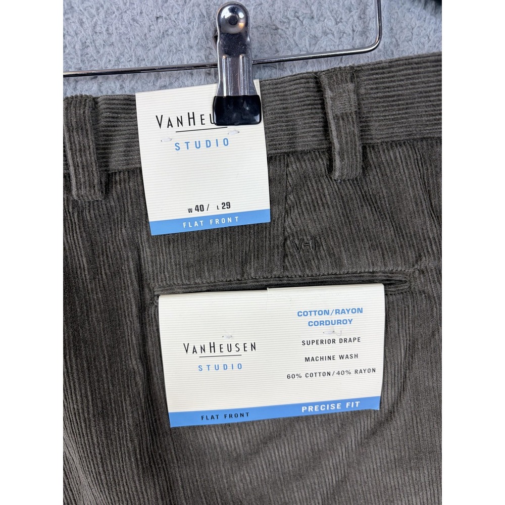 Van Heusen Studio Pants Mens 40x29 Brown Corduroy Flat Front Dress Casual Mens - Picture 3 of 8